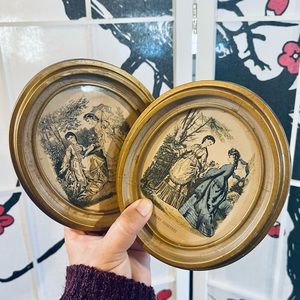 Vintage Set of Wooden Oval Frames with “La Mode Illustree” Prints